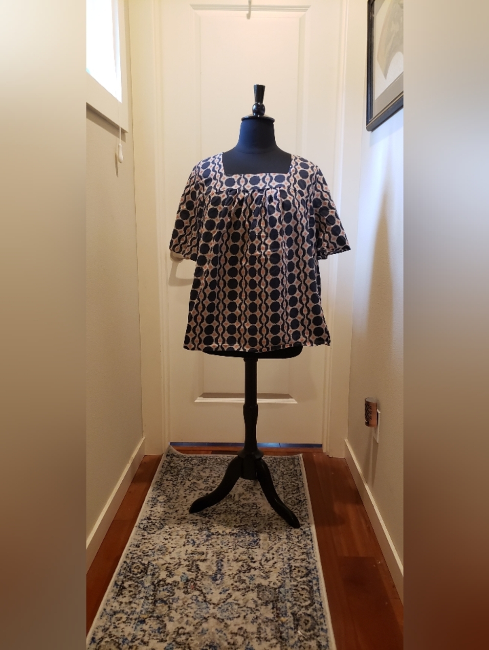 Mossimo Square-Neck Short Sleeve Blouse in Navy, Salmon and Cream
